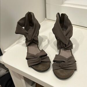 Eileen Fisher Taupe Twist Tie Sandals with Ankle Strap